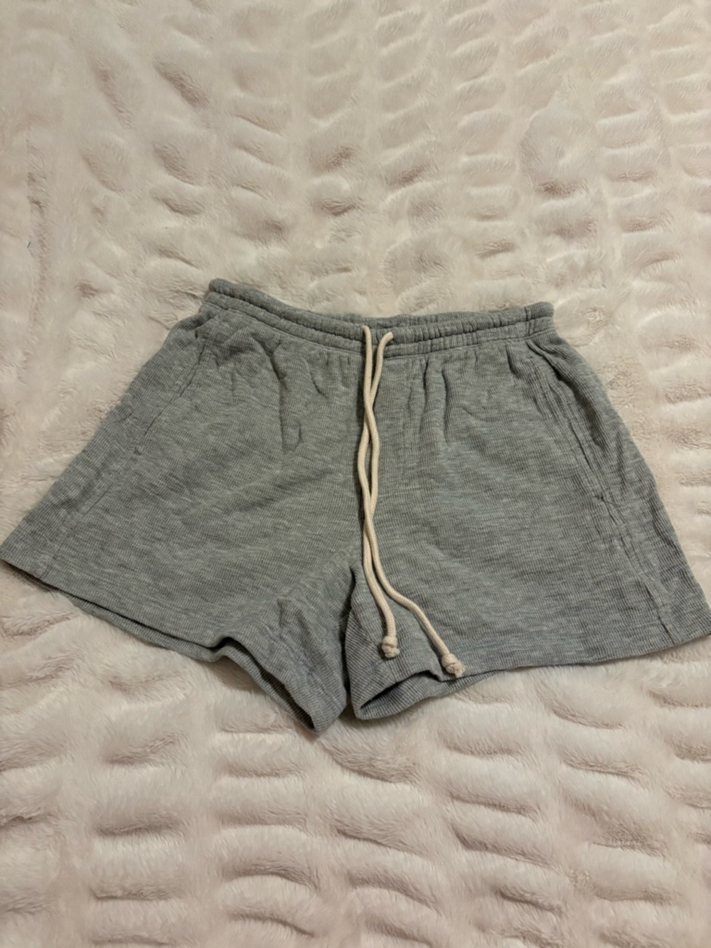 aerie Light Gray Ribbed Lounge Shorts with Drawstring